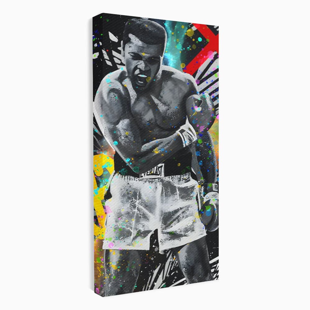 Tablou canvas cu tablou canvas cu muhammad ali in alb si negru, fara rama, pe sasiu de lemn